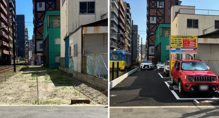 イチネンパーキングが担当した駐車場のBefore＆After画像です。